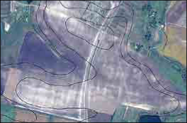 Відображення площових змивів на космознімку краю Подільської височини (околиці м. Золочева)