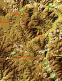 Фрагмент карти поширення зсувів Славської верховини, виконаної в ArcGIS