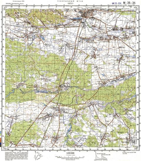 Топографічна карта M-35-034 (Житомирська область) масштабу 1:100 000